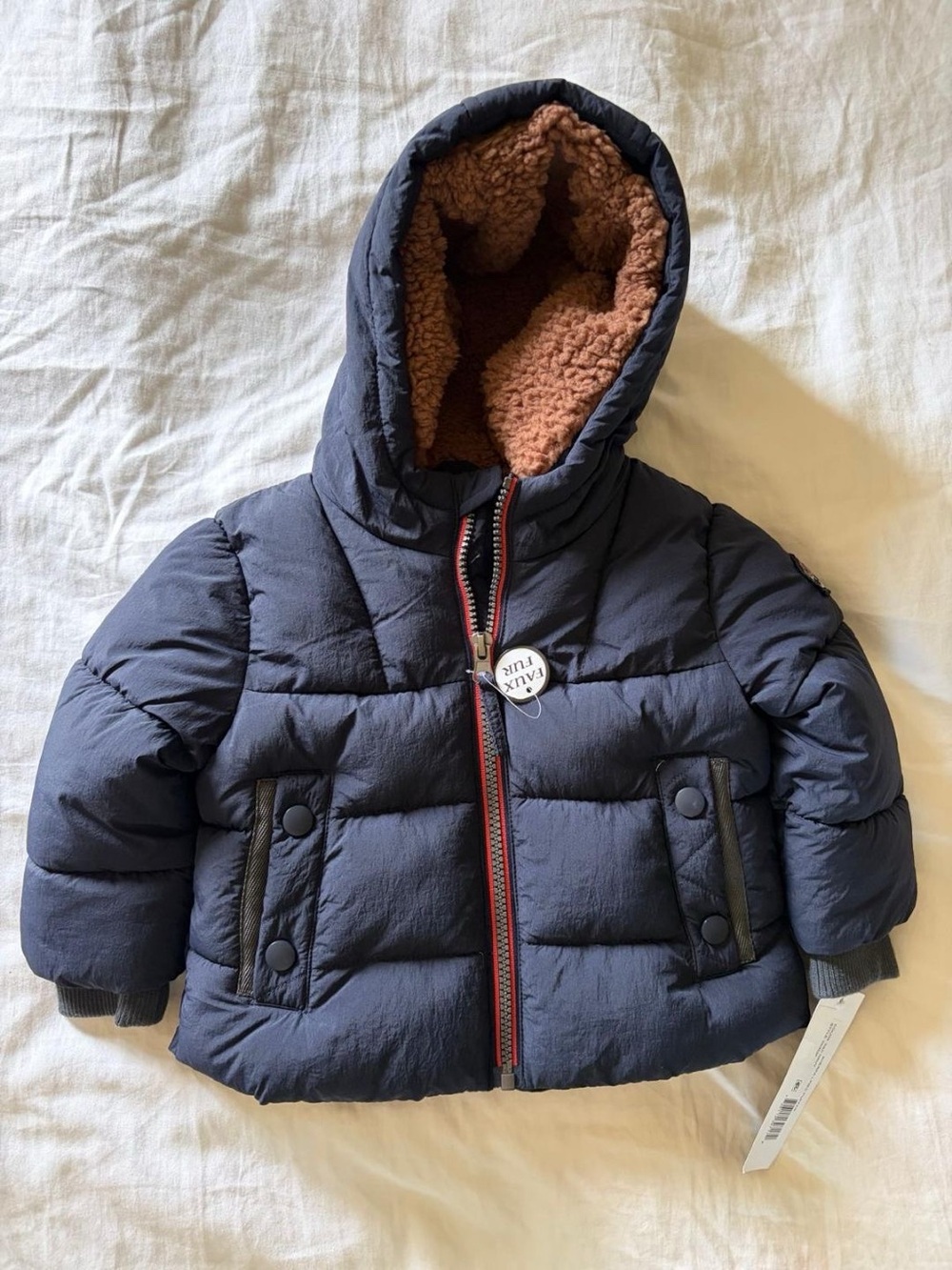 Rothschild Navy Blue Puffer Jacket with Brown Sherpa Lining